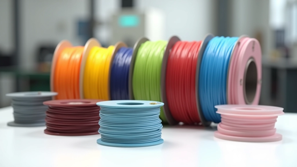 Šešios įvairios spalvos 3D spausdinto medžiagos, rūšiavimo scena