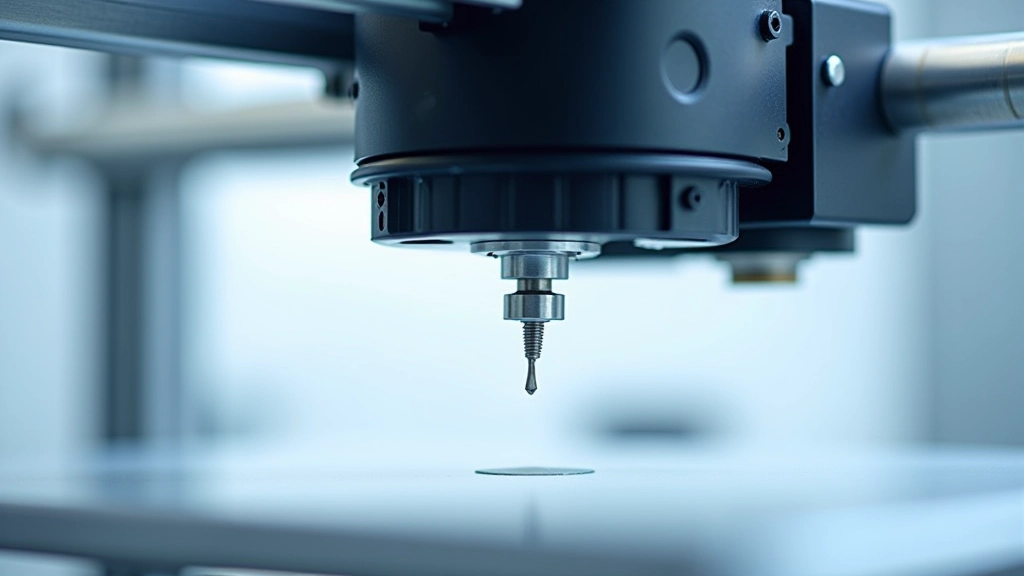 Moderni 3D spausdintuvo sija darbo zonoje, šviesa atsispindi nuo žalvario dalies, minimalus fonas